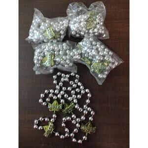 Muses Necklace Silver Beaded Leaf Pendant Long Mardi Gras Beads Lot of 5 New